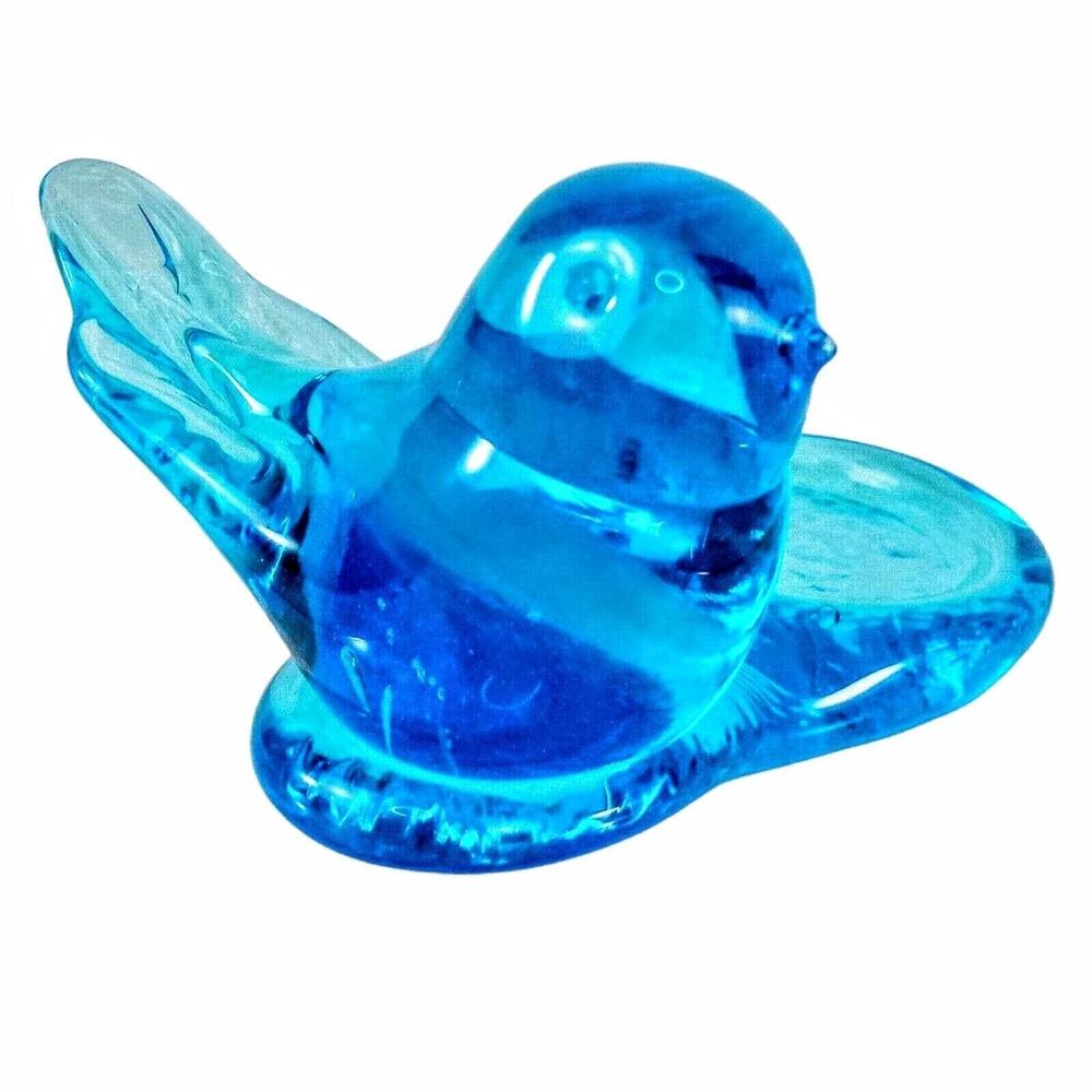 Vintage Leo Ward Bluebird of Happiness Art Glass Votive Candle Holder Signed